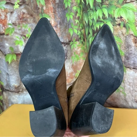 ZARA Brown Split Leather Cowboy Boots, 38 - Picture 7 of 11